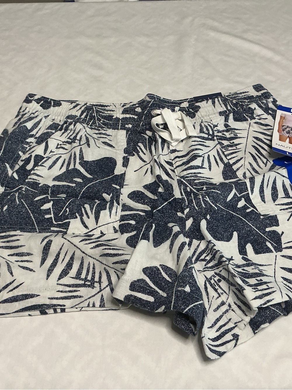 Nautica White Shorts with Navy Leaf Pattern